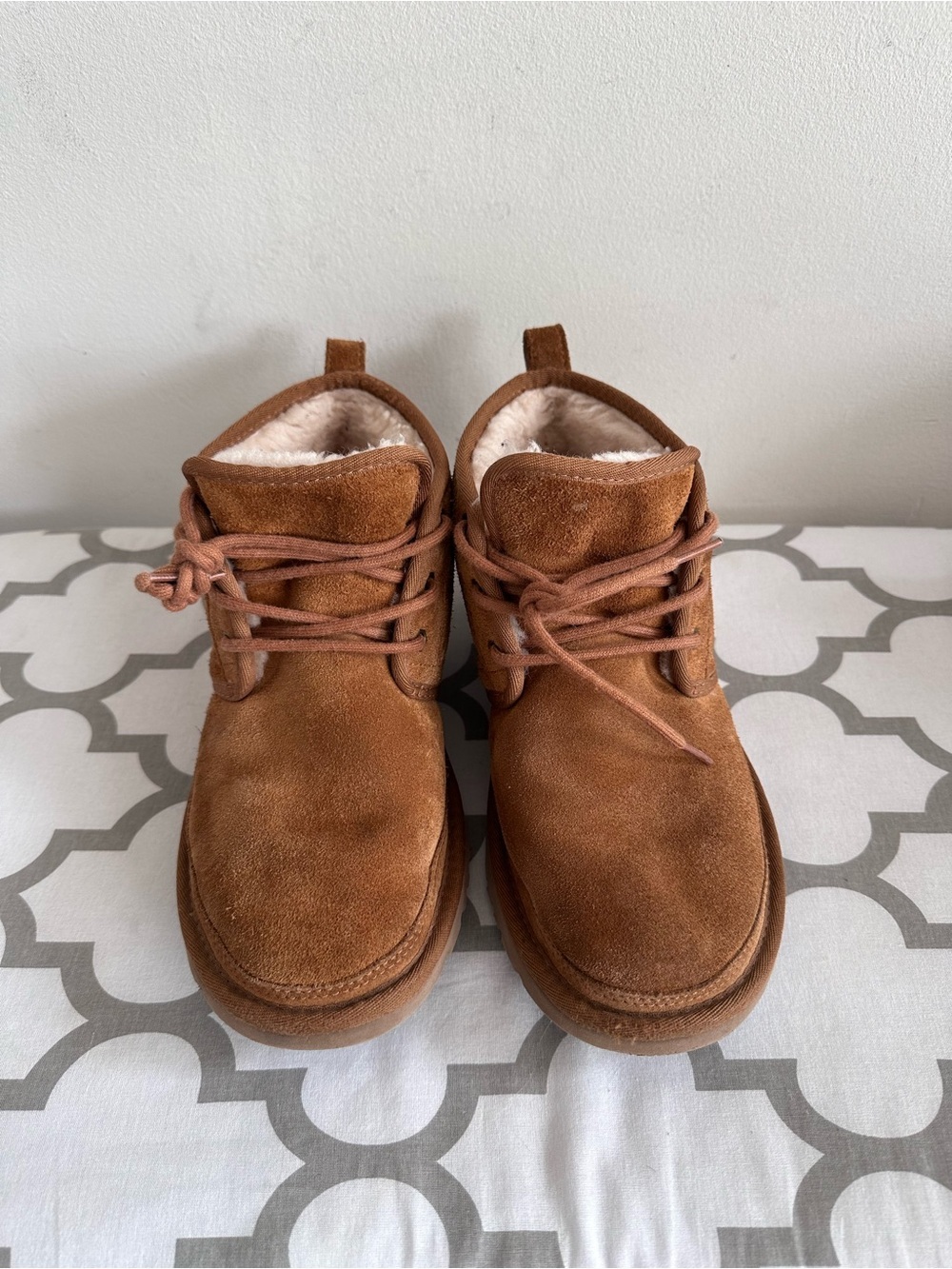 UGG Suede Lace-Up Ankle Boots in Chestnut